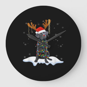 Black Lab Labrador Christmas Tree Light Pajama Dog Large Clock