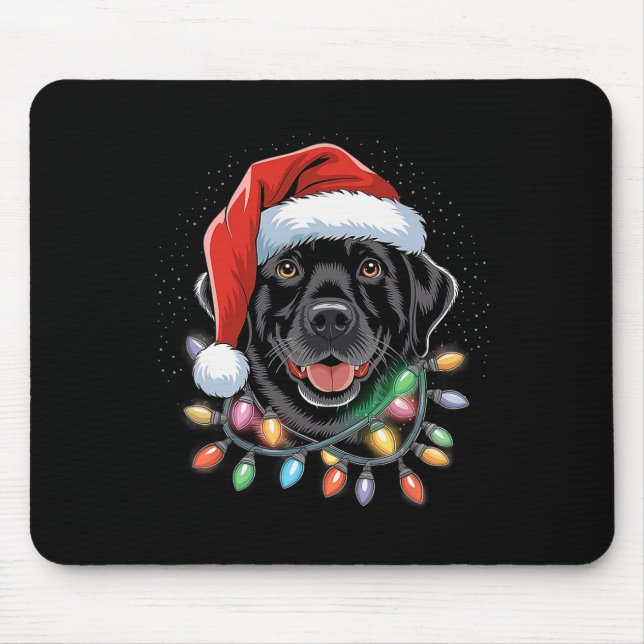 Black Lab Labrador Christmas Tree Light Pajama Dog Mouse Pad (Front)