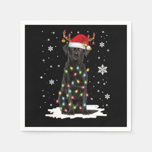 Black Lab Labrador Christmas Tree Light Pajama Dog Napkin (Front)