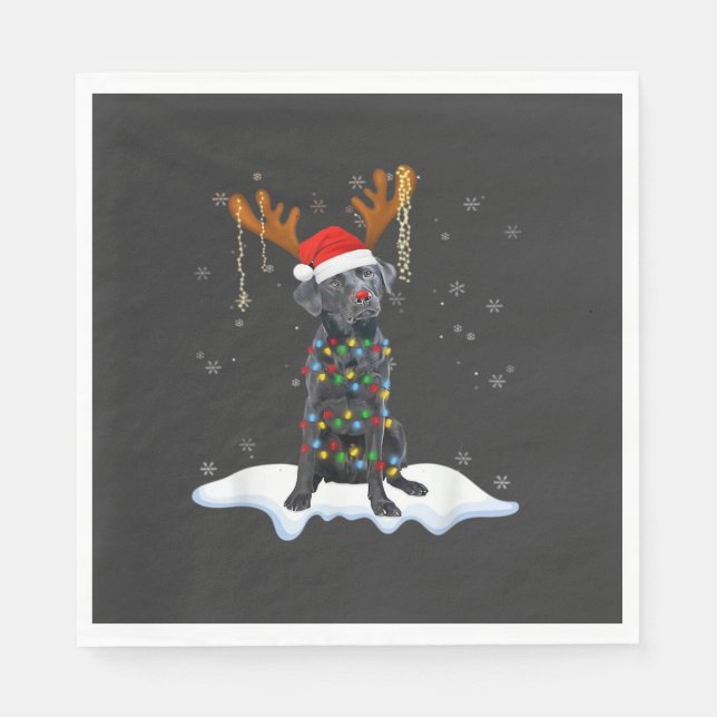 Black Lab Labrador Christmas Tree Light Pajama Dog Napkin (Front)