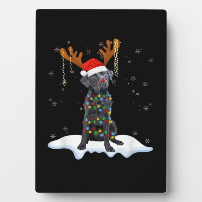Black Lab Labrador Christmas Tree Light Pajama Dog Plaque (Front)