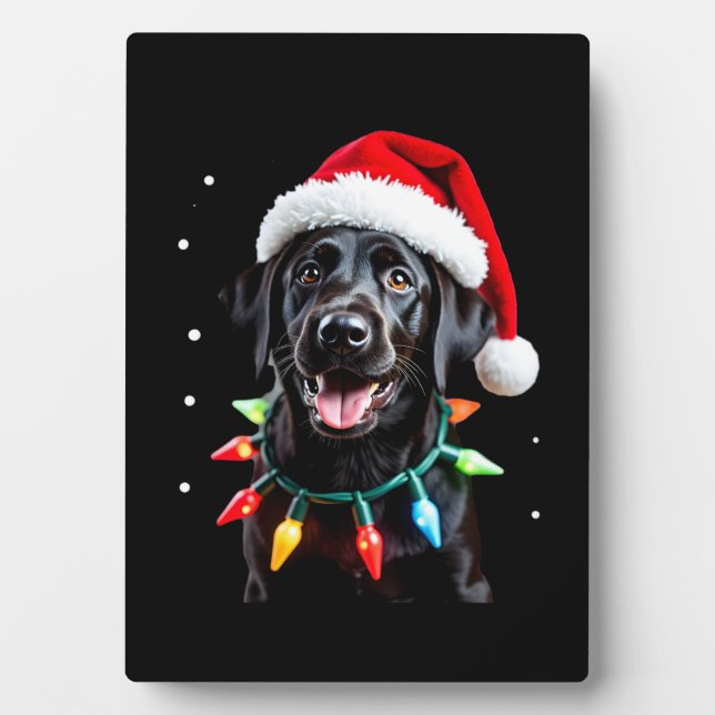 Black Lab Labrador Christmas Tree Light Pajama Dog Plaque (Front)