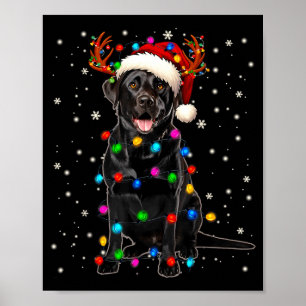 Black Lab Labrador Christmas Tree Light Pajama Dog Poster