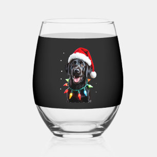 Black Lab Labrador Christmas Tree Light Pajama Dog Stemless Wine Glass