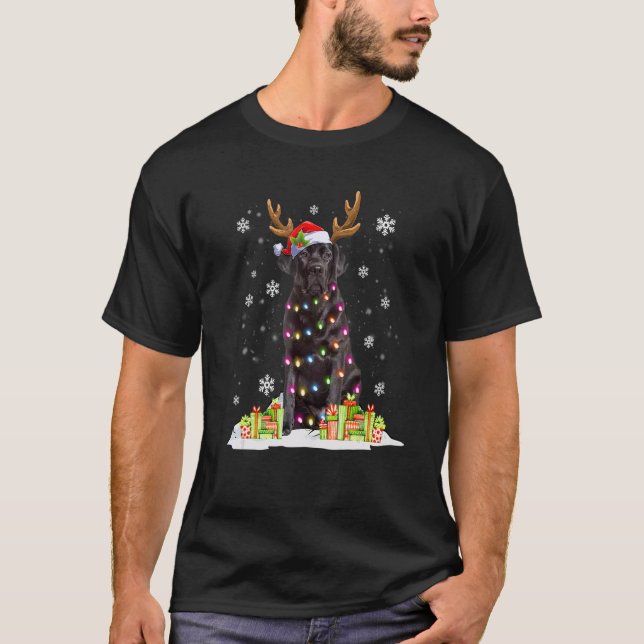 Black Lab Labrador Christmas Tree Light Pajama Dog T-Shirt (Front)