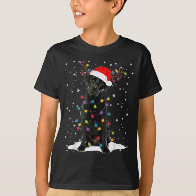 Black Lab Labrador Christmas Tree Light Pajama Dog T-Shirt (Front)