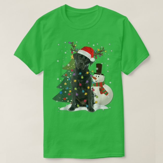 Black Lab Labrador Christmas Tree Light Pajama Dog T-Shirt (Design Front)