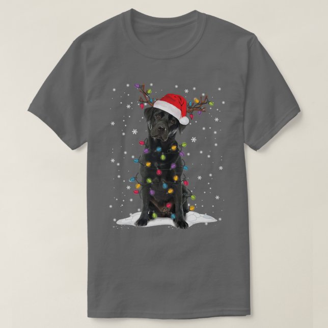Black Lab Labrador Christmas Tree Light Pajama Dog T-Shirt (Design Front)
