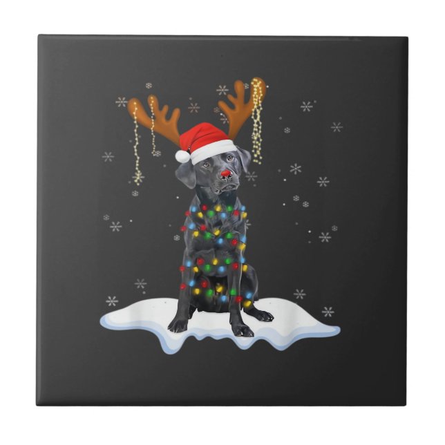 Black Lab Labrador Christmas Tree Light Pajama Dog Tile (Front)