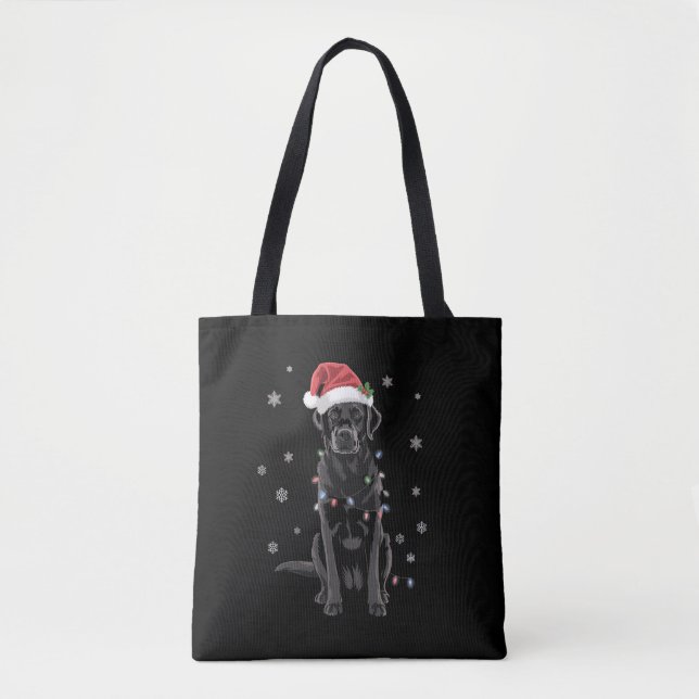 Black Lab Labrador Christmas Tree Light Pajama Dog Tote Bag (Front)