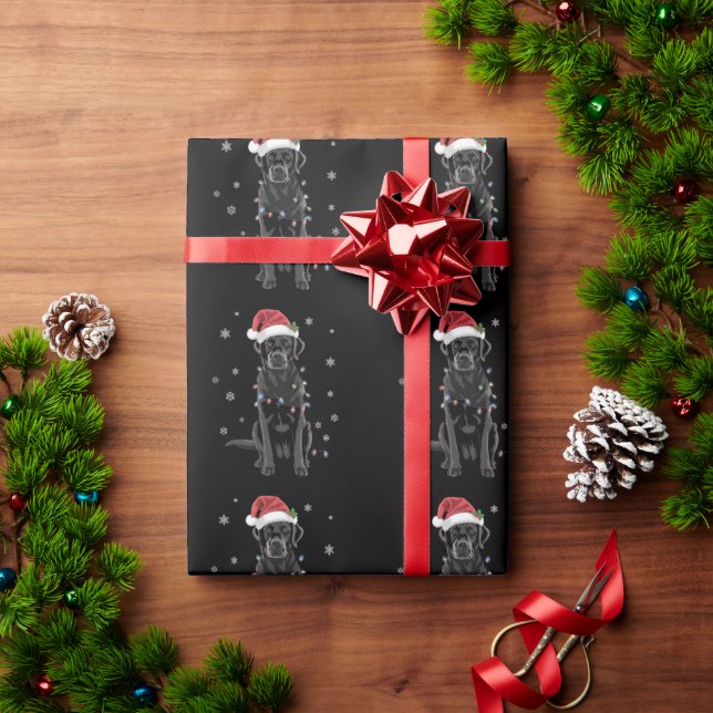 Black Lab Labrador Christmas Tree Light Pajama Dog Wrapping Paper (Holiday Gift)