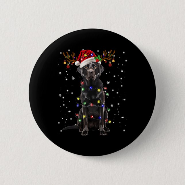 Black Lab Labrador Christmas Tree Reindeer Pajama  6 Cm Round Badge (Front)