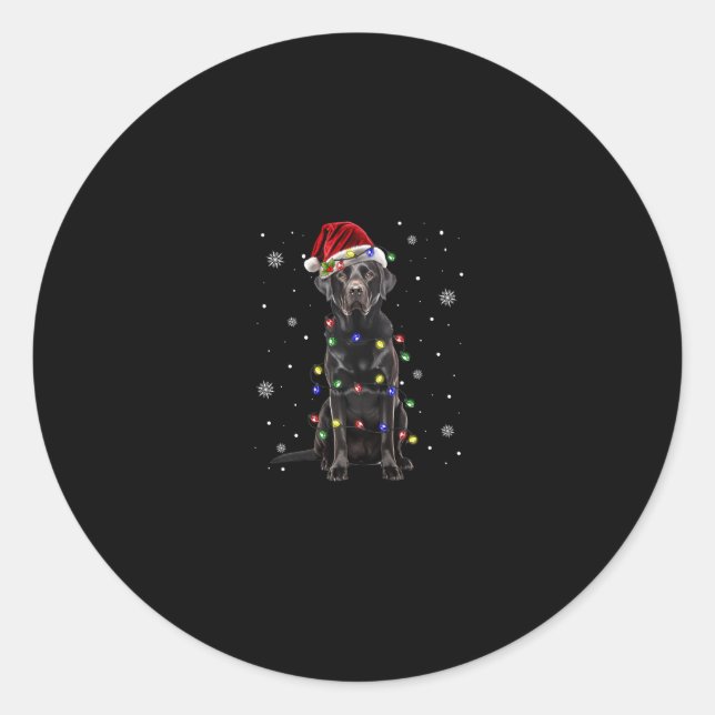 black lab labrador dog christmas lights xmas santa classic round sticker (Front)