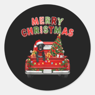 Black Lab Labrador Dog Red Truck Merry Christmas Classic Round Sticker