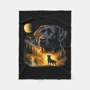 Black lab labrador howling to the moon vintage dog fleece blanket