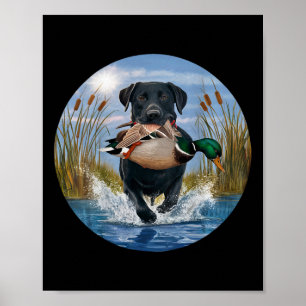 Black Lab Labrador Hunting Ducks Waterfowl Yellow  Poster