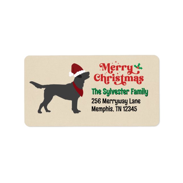 Black Lab Labrador Merry Christmas Label (Front)