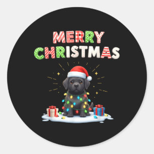 Black Lab Labrador Puppy Christmas Lights Cute Classic Round Sticker