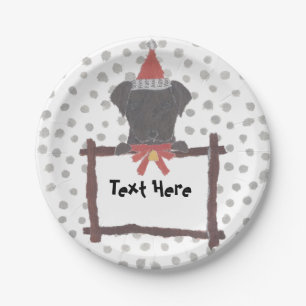 Black Lab, Labrador Retriever, Holiday, Christmas Paper Plate