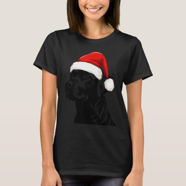 Black Lab Labrador Santa Hat Christmas Holiday Pet T-Shirt (Front)