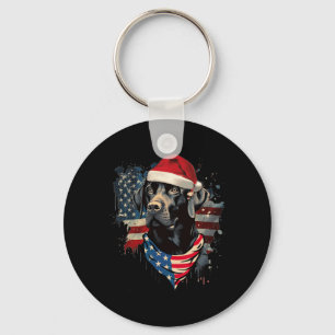 Black Lab Labrador Vintage Santa Christmas Pajama  Key Ring