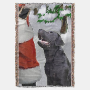 Black Lab Meets Santa Christmas Throw Blanket