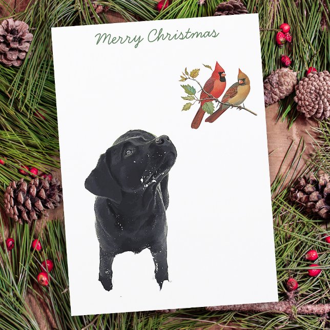 Black Lab Merry Christmas Cute Dog Bird Labrador Holiday Card (Creator Uploaded)