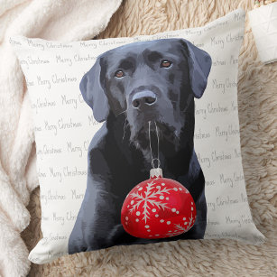 Black Lab Merry Christmas - Cute Labrador Dog Cushion