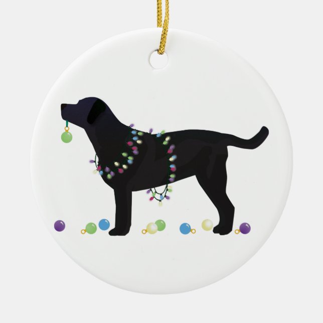 Black Lab Merry Christmas Design Ceramic Tree Decoration (Front)