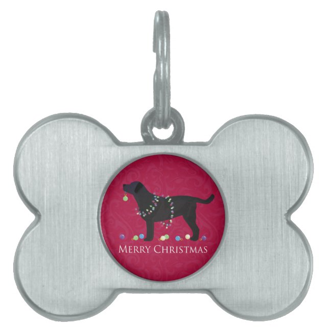Black Lab Merry Christmas Design Pet Name Tag (Front)