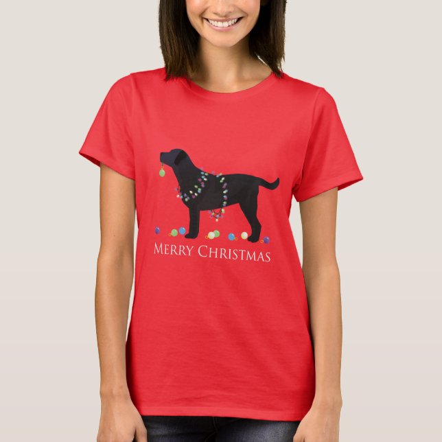 Black Lab Merry Christmas Design T-Shirt (Front)