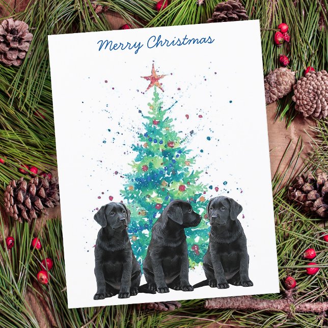 Black Lab Merry Christmas Labrador Cute Puppy Dog Holiday Card (Creator Uploaded)