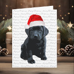 Black Lab Merry Christmas Labrador Puppy Santa Dog Holiday Card<br><div class="desc">Send Christmas greetings with this adorable Santa Merry Christmas Black Labrador Puppy Card. Inside : Merry Christmas ~ Happy New Year . Personalise with your family name, and names, or delete if you would like to handwrite. This black labrador christmas card will be a favourite among labrador lovers. Visit our...</div>
