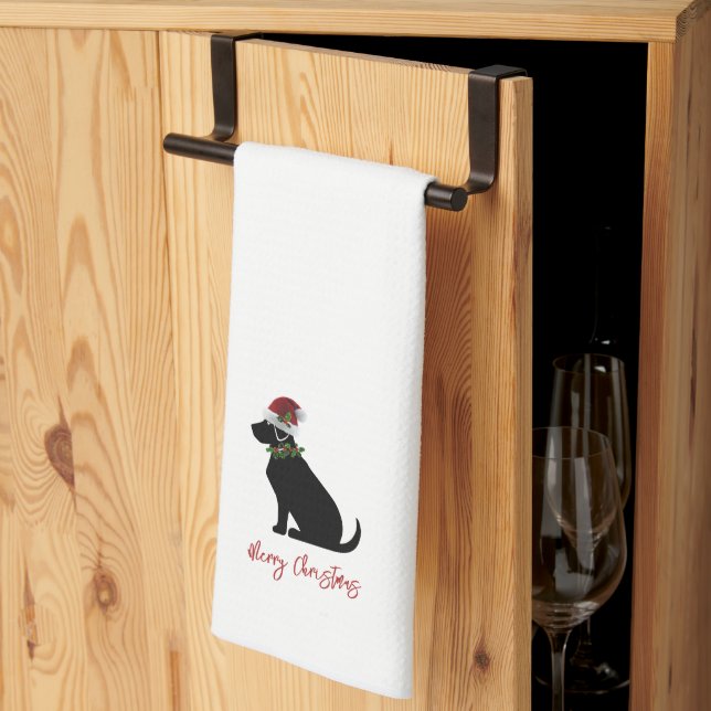 Black Lab Merry Christmas Silhouette Fun Modern Tea Towel (Thirds Fold)