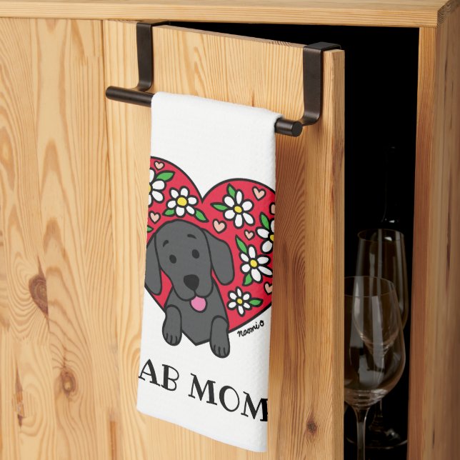 Black Lab Mum Floral Heart Kitchen Towel (Thirds Fold)