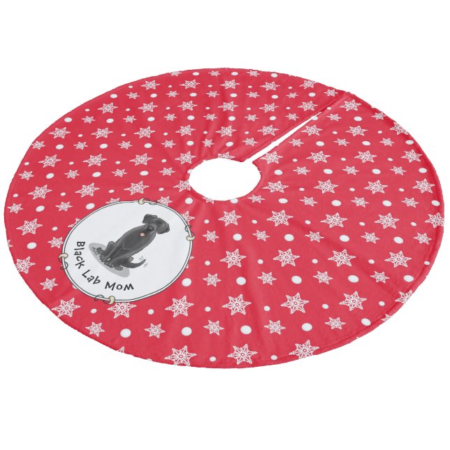 Black Lab Mum (Labrador Retriever Mum) Cute Dog Fleece Tree Skirt (Angled)