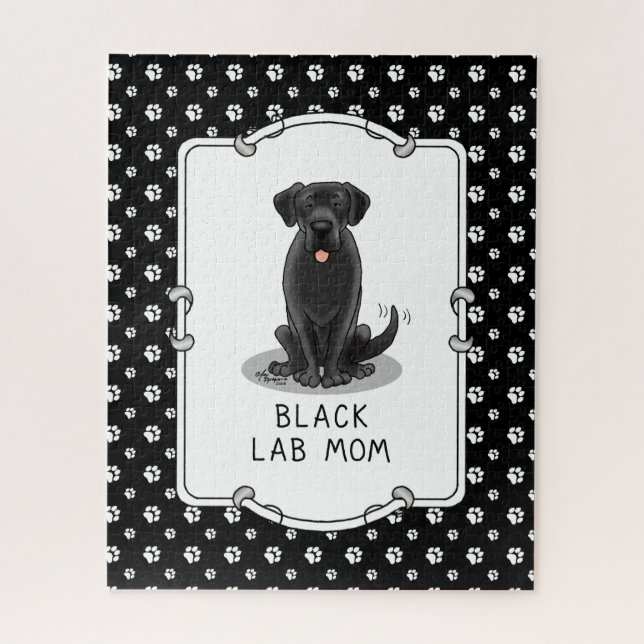 Black Lab Mum (Labrador Retriever Mum) Cute Dog Jigsaw Puzzle (Vertical)