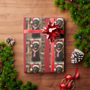Black Lab Paw Print Happy Howlidays Pattern Wrapping Paper
