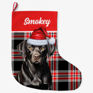 Black Lab Plaid with Dog's Name Christmas Stocking