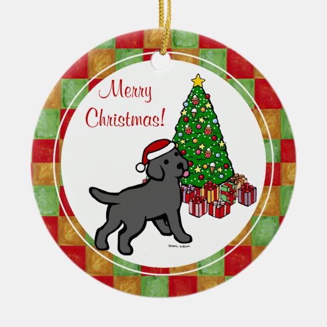 Black Lab Puppy and Christmas Tree Ceramic Tree Decoration (Front)