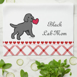 Black Lab Puppy and Red Heart Tea Towel