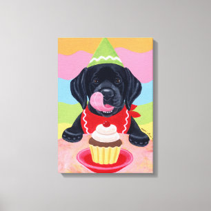 Black Lab Puppy Birthday Cupcake Painting canvas Print