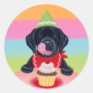 Black Lab Puppy Birthday Cupcake Stickers