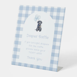 Black Lab Puppy Blue Baby Shower Diaper Raffle  Pedestal Sign