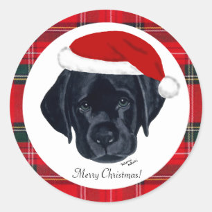 Black Lab Puppy Christmas Santa Stickers