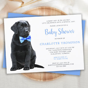 Black Lab Puppy Dog Blue Boy Baby Shower Invitation
