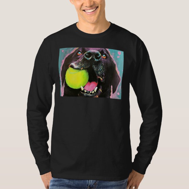 Black Lab Puppy Dog With Tennis Ball Colourful Ori T-Shirt (Front)
