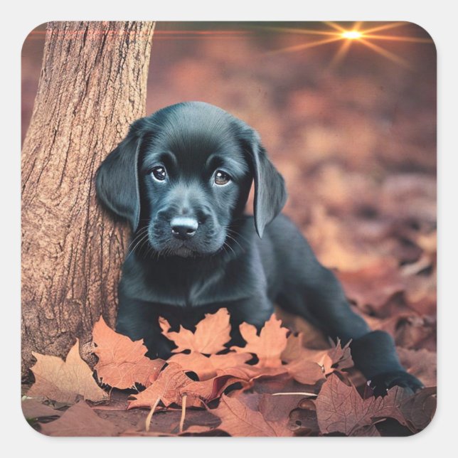 Black Lab Puppy Square Sticker (Front)