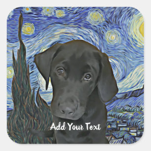 Black Lab Puppy Starry Night Personalised Square Sticker