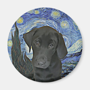 Black Lab Puppy Starry Night Van Gogh Inspired Magnet